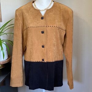 r&k Originals Tan and Black Suede Blazer with Minimalist Design